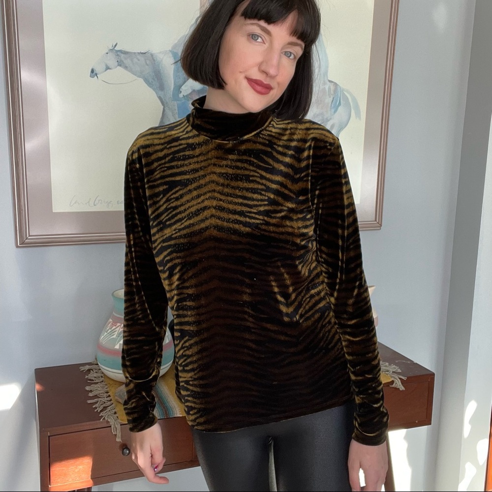 Vintage Velvet Tiger Print Mock Neck